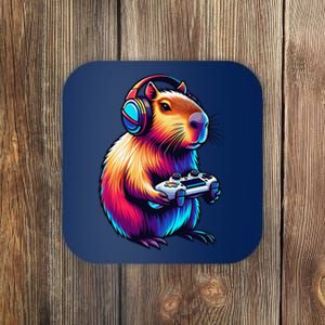 Gaming Capybara Rodent Playing Video Games Gamer Headphones Coaster