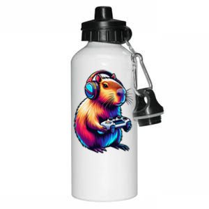 Gaming Capybara Rodent Playing Video Games Gamer Headphones Aluminum Water Bottle