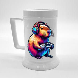 Gaming Capybara Rodent Playing Video Games Gamer Headphones Beer Stein