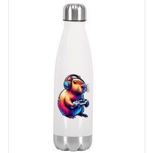 Gaming Capybara Rodent Playing Video Games Gamer Headphones Stainless Steel Insulated Water Bottle