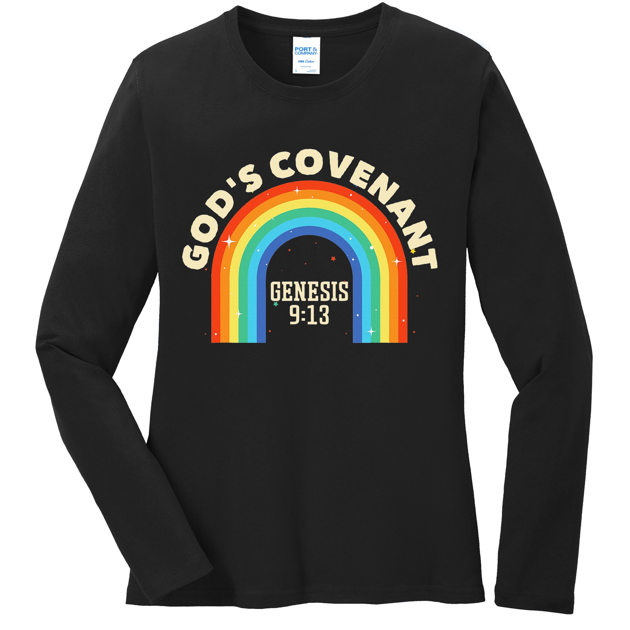 God’s Covenant Rainbow Genesis 9:13 Christian Ladies Long Sleeve Shirt