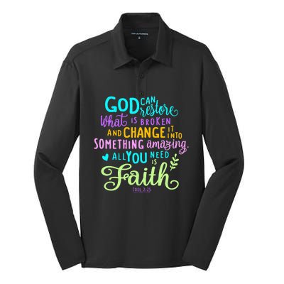 God Can Restore What Is Broken And Change It Into Something Silk Touch Performance Long Sleeve Polo