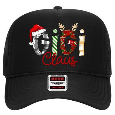 Gigi Claus Reindeer Christmas Idea for Grandma Nana Mimi High Crown Mesh Back Trucker Hat