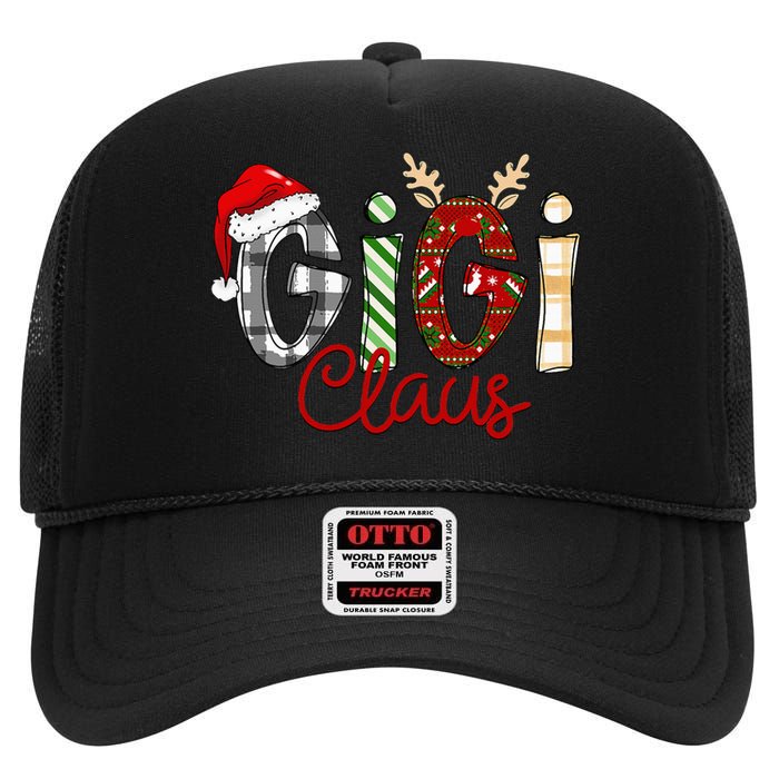 Gigi Claus Reindeer Christmas Idea for Grandma Nana Mimi High Crown Mesh Back Trucker Hat