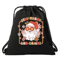 Groovy Christmas Retro Stay Merry And Bright Santa Claus Drawstring Bag