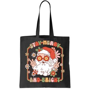 Groovy Christmas Retro Stay Merry And Bright Santa Claus Tote Bag