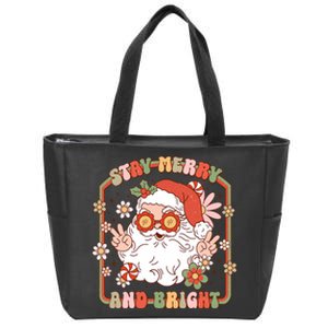 Groovy Christmas Retro Stay Merry And Bright Santa Claus Zip Tote Bag