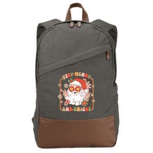 Groovy Christmas Retro Stay Merry And Bright Santa Claus Cotton Canvas Backpack