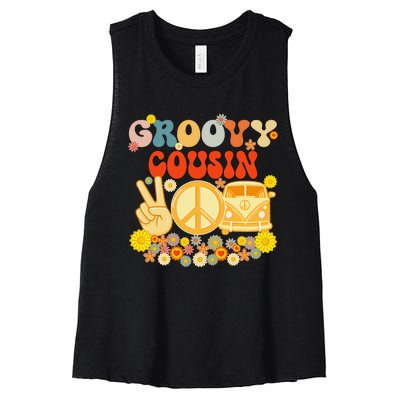 Groovy Cousin Retro Matching Family Baby Shower Father's Day Women's Racerback Cropped Tank