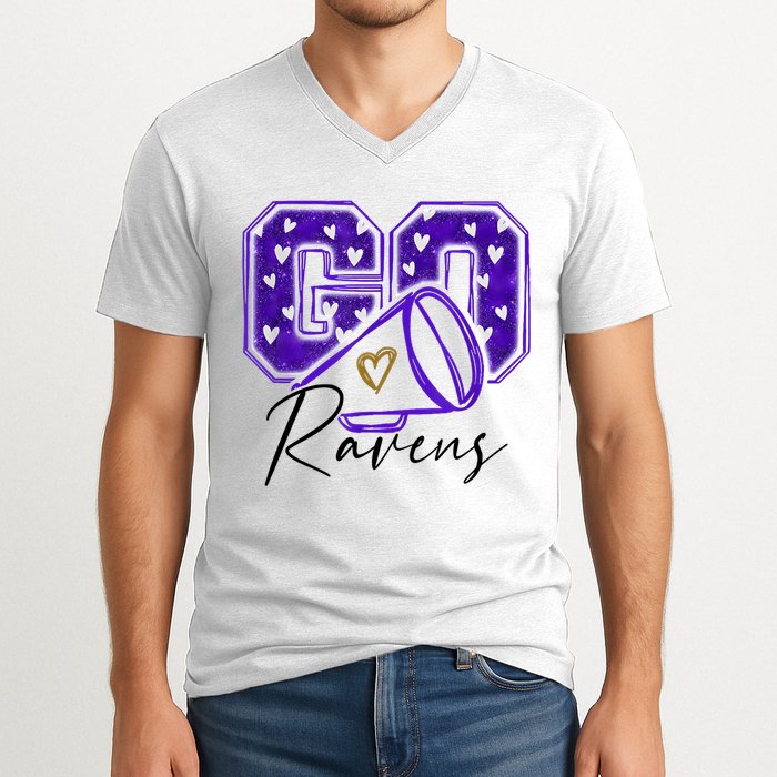 Go Cheer Ravens Sprots Fan Team V-Neck T-Shirt