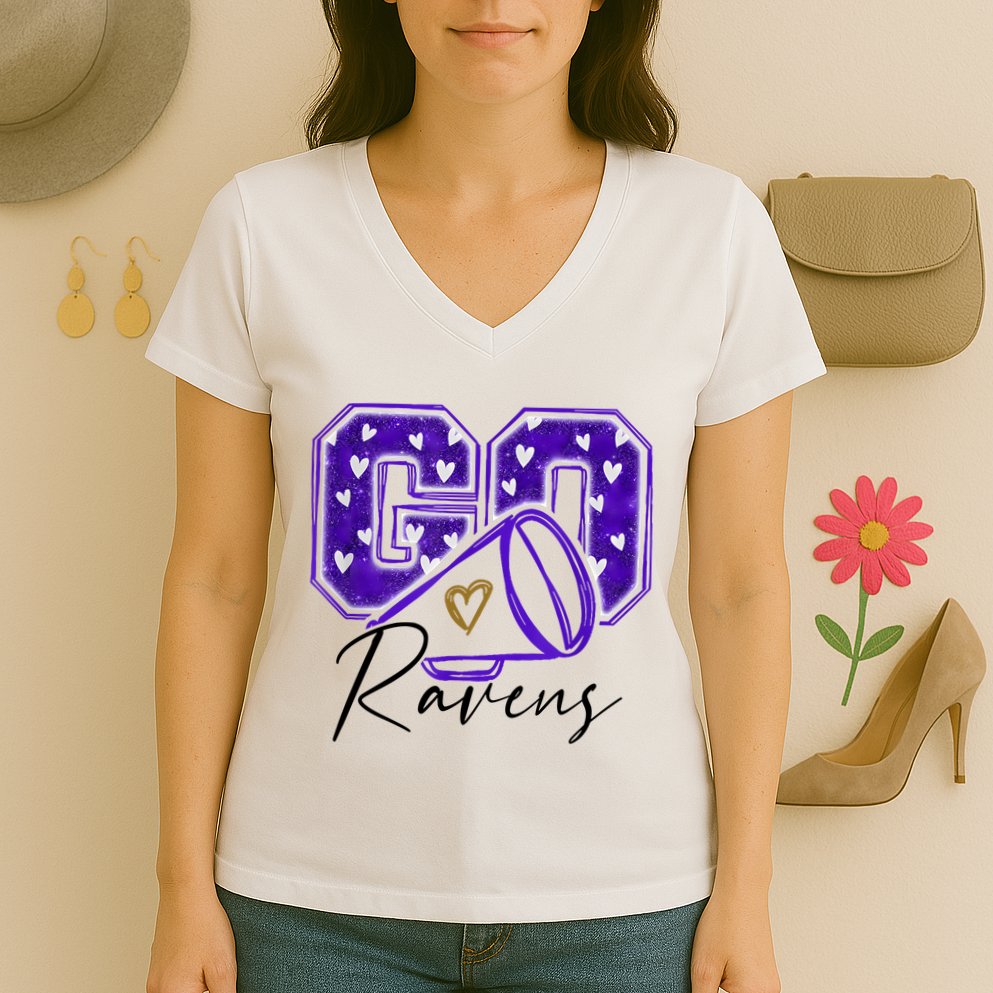 Go Cheer Ravens Sprots Fan Team Women's V-Neck T-Shirt