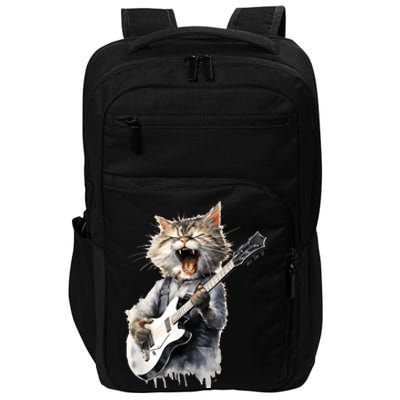 Guitar Cat Rock Cat Playing Guitar Impact Tech Backpack