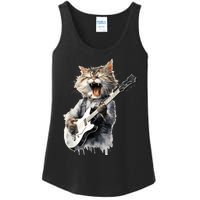 Guitar Cat Rock Cat Playing Guitar Ladies Essential Tank