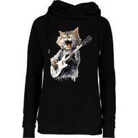 Guitar Cat Rock Cat Playing Guitar Womens Funnel Neck Pullover Hood