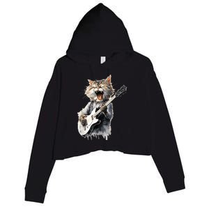 Guitar Cat Rock Cat Playing Guitar Crop Fleece Hoodie