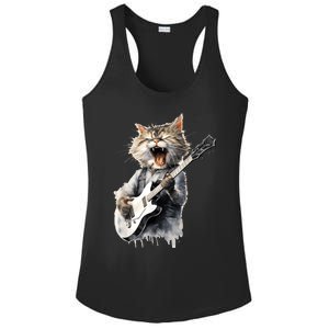 Guitar Cat Rock Cat Playing Guitar Ladies PosiCharge Competitor Racerback Tank