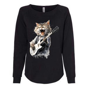 Guitar Cat Rock Cat Playing Guitar Womens California Wash Sweatshirt