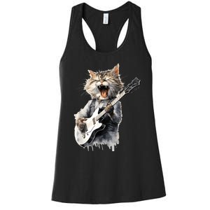 Guitar Cat Rock Cat Playing Guitar Women's Racerback Tank