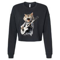 Guitar Cat Rock Cat Playing Guitar Cropped Pullover Crew