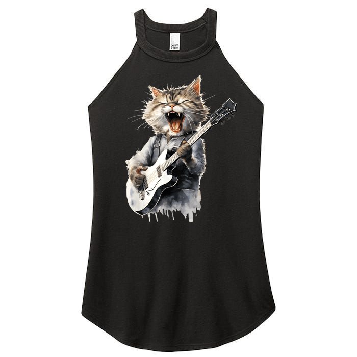 Guitar Cat Rock Cat Playing Guitar Women's Perfect Tri Rocker Tank