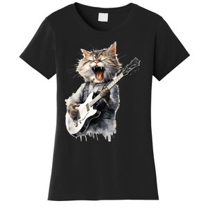 Guitar Cat Rock Cat Playing Guitar Women's T-Shirt