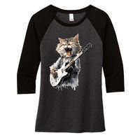 Guitar Cat Rock Cat Playing Guitar Women's Tri-Blend 3/4-Sleeve Raglan Shirt