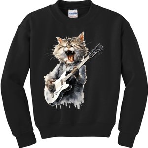 Guitar Cat Rock Cat Playing Guitar Kids Sweatshirt