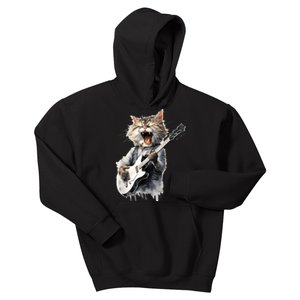 Guitar Cat Rock Cat Playing Guitar Kids Hoodie