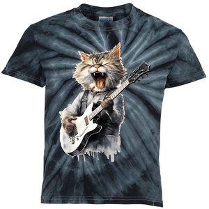 Guitar Cat Rock Cat Playing Guitar Kids Tie-Dye T-Shirt