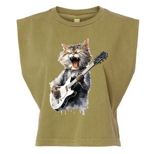 Guitar Cat Rock Cat Playing Guitar Garment-Dyed Women's Muscle Tee