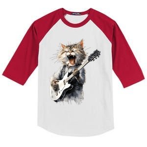 Guitar Cat Rock Cat Playing Guitar Kids Colorblock Raglan Jersey