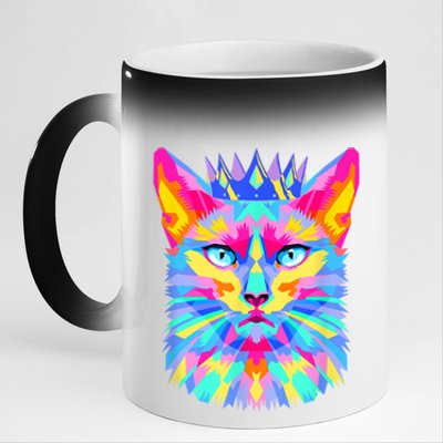 Graphic Cat Retro For Cat Lovers, Cat Mother Funny Cat Crown 11oz Black Color Changing Mug