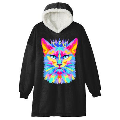 Graphic Cat Retro For Cat Lovers, Cat Mother Funny Cat Crown Hooded Wearable Blanket