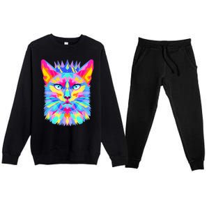 Graphic Cat Retro For Cat Lovers, Cat Mother Funny Cat Crown Premium Crewneck Sweatsuit Set