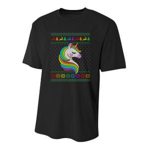 Gay Christmas Rainbow Unicorn Lover Lgbt Ugly Xmas Sweater Youth Performance Sprint T-Shirt