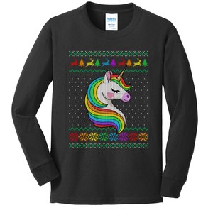 Gay Christmas Rainbow Unicorn Lover Lgbt Ugly Xmas Sweater Kids Long Sleeve Shirt