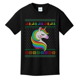 Gay Christmas Rainbow Unicorn Lover Lgbt Ugly Xmas Sweater Kids T-Shirt