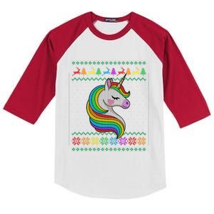 Gay Christmas Rainbow Unicorn Lover Lgbt Ugly Xmas Sweater Kids Colorblock Raglan Jersey