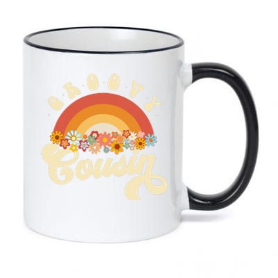 Groovy Cousin Retro Rainbow Colorful Flowers Design 11oz Black Color Changing Mug