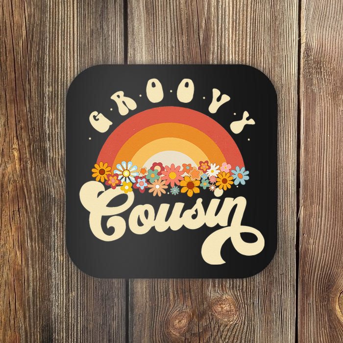 Groovy Cousin Retro Rainbow Colorful Flowers Design Coaster