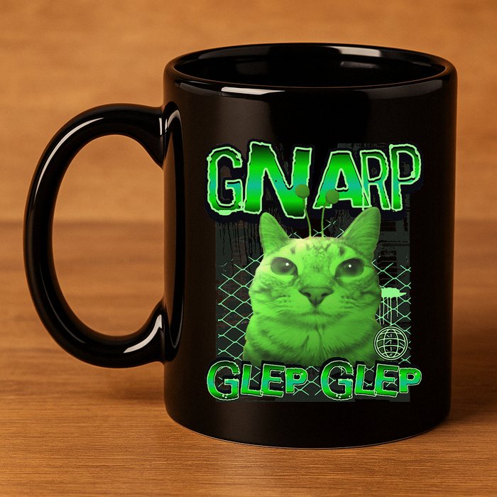 Gnarp Cat Silly Alien Cat Meme Brainrot Gen Z Meme 11oz C Handle Ceramic Mug