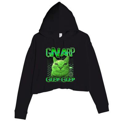 Gnarp Cat Silly Alien Cat Meme Brainrot Gen Z Meme Crop Fleece Hoodie