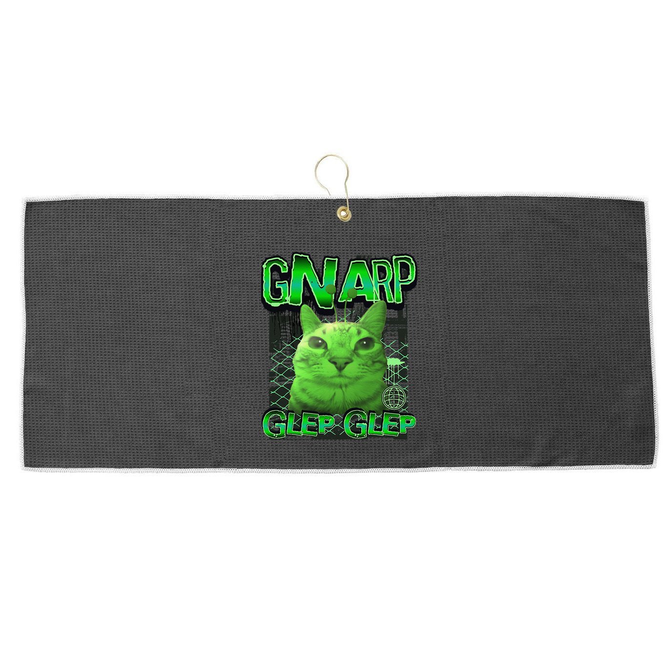 Gnarp Cat Silly Alien Cat Meme Brainrot Gen Z Meme Large Microfiber Waffle Golf Towel