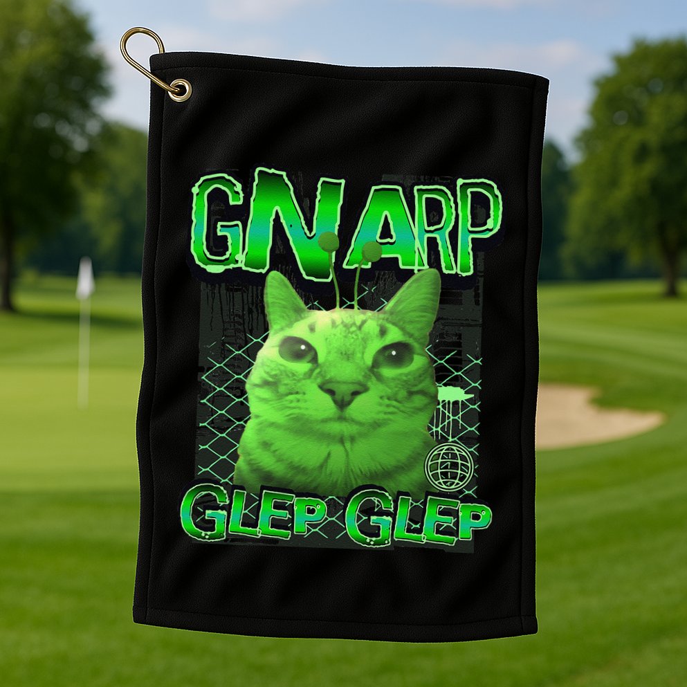 Gnarp Cat Silly Alien Cat Meme Brainrot Gen Z Meme Golf Towel
