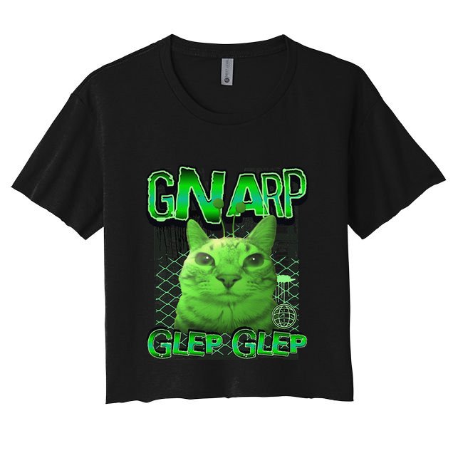 Gnarp Cat Silly Alien Cat Meme Brainrot Gen Z Meme Crop Top