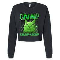 Gnarp Cat Silly Alien Cat Meme Brainrot Gen Z Meme Cropped Pullover Crew