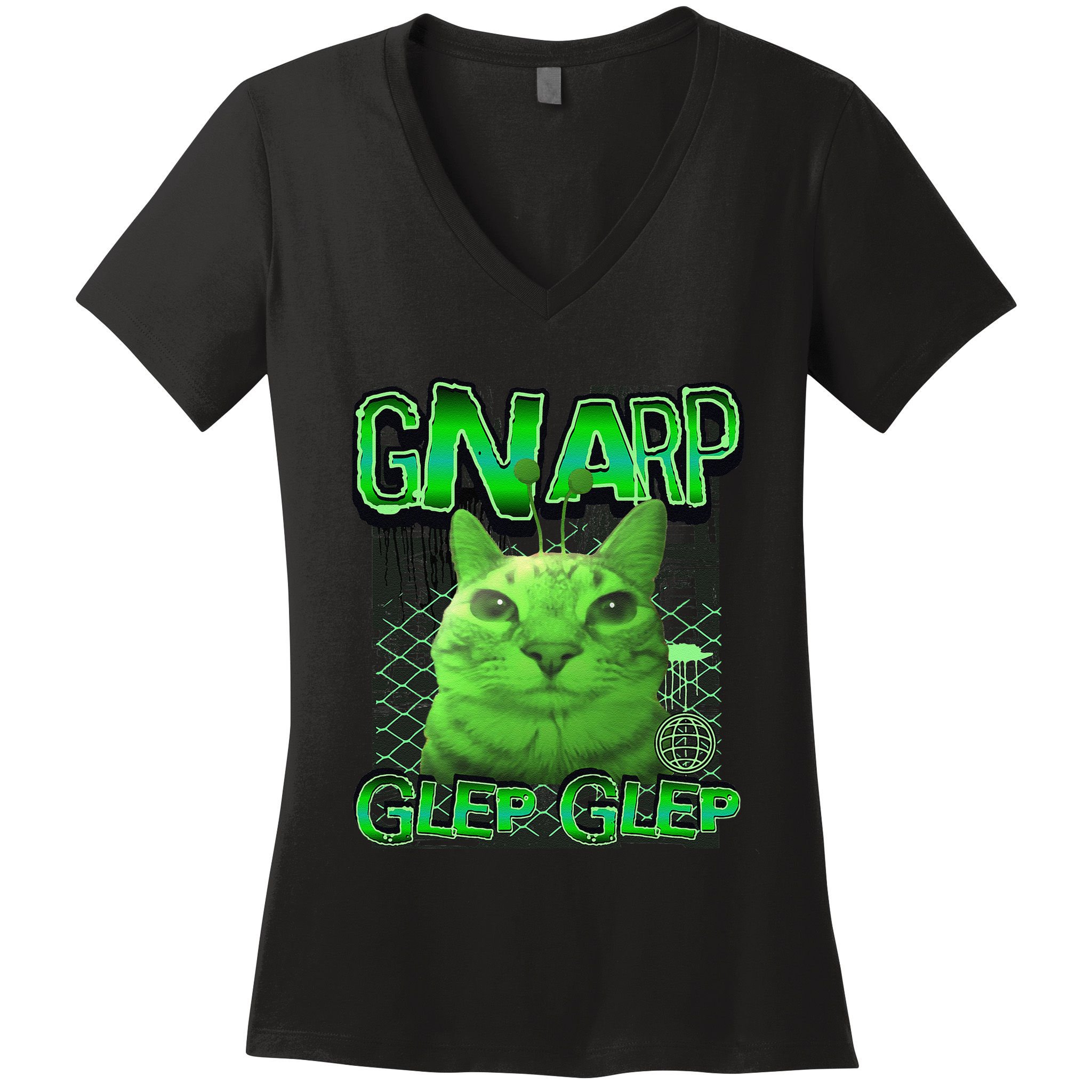 Gnarp Cat Silly Alien Cat Meme Brainrot Gen Z Meme Women's V-Neck T-Shirt