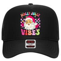 Groovy Cute Santa Claus Christmas Vibes Xmas High Crown Mesh Back Trucker Hat