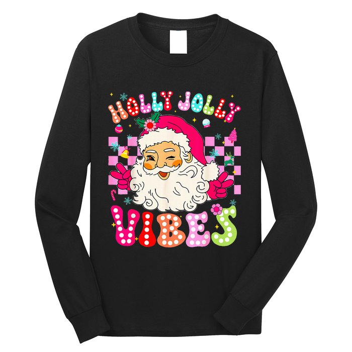 Groovy Cute Santa Claus Christmas Vibes Xmas Long Sleeve Shirt