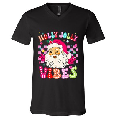 Groovy Cute Santa Claus Christmas Vibes Xmas V-Neck T-Shirt